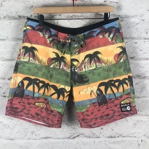 NWOT RVCA Swim Trunkd Riper Tropical Design Sz 34